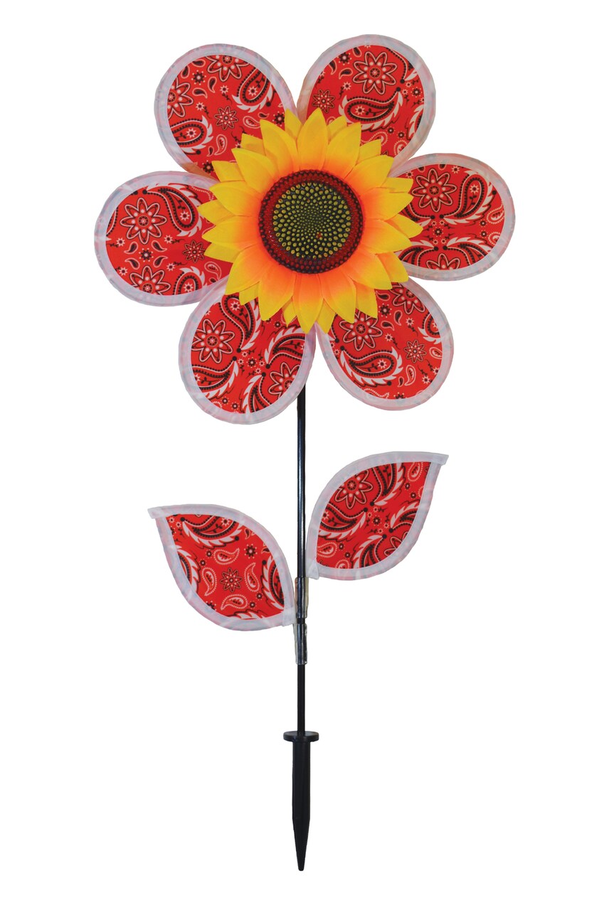 In the Breeze 2662 - 12 Inch Paisley Sunflower Wind Spinner with Leaves - Colorful Flower for your Yard and Garden